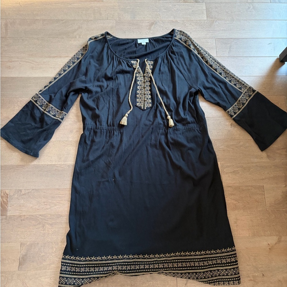 J. Jill Elegant Black Embroidered Tunic Dress size L